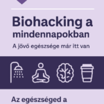 Digitális grafika, amely egy modern reggeli biohacking rutint ábrázol, természetes fényekkel, egészséges ételekkel és technológiai elemekkel.