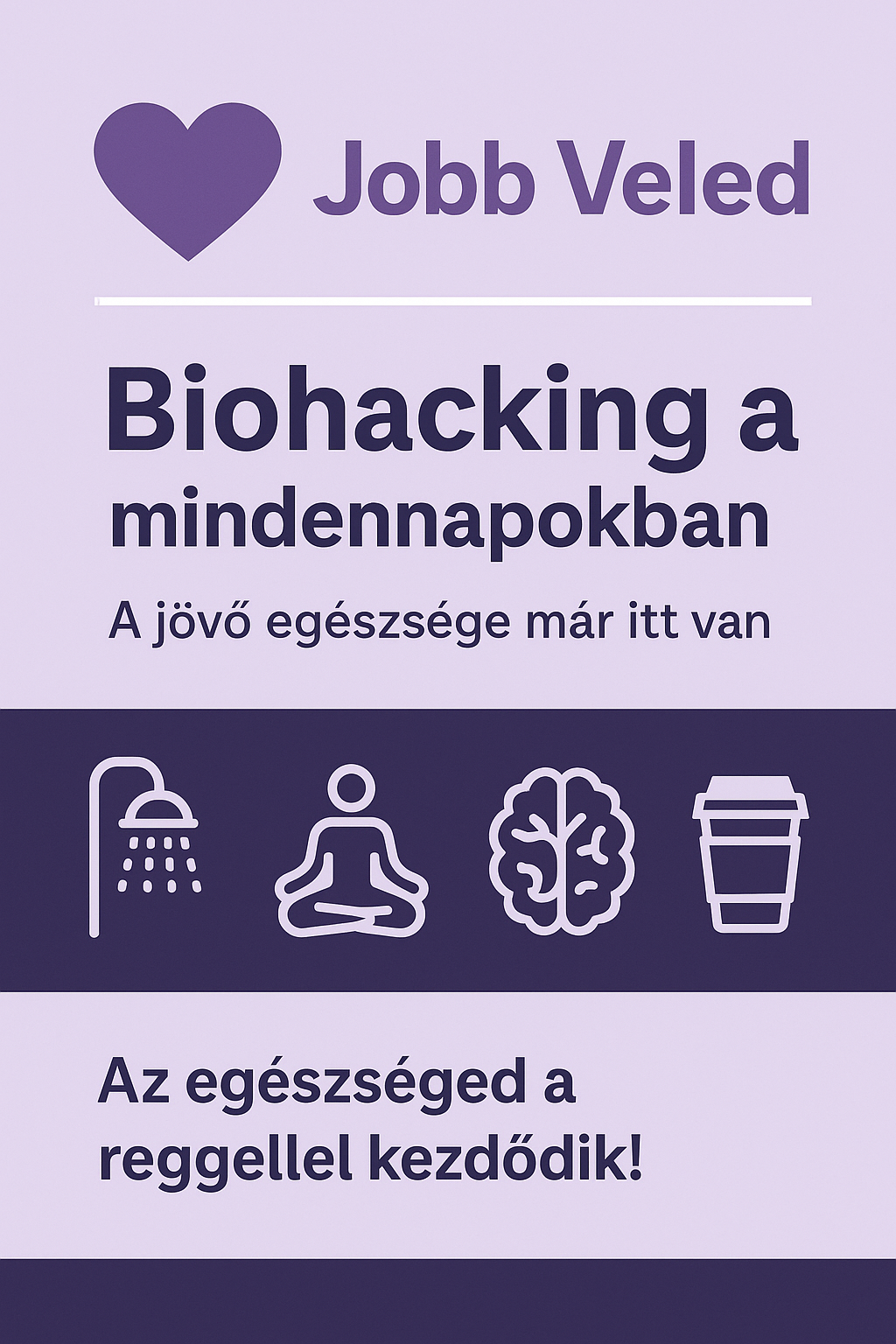 Digitális grafika, amely egy modern reggeli biohacking rutint ábrázol, természetes fényekkel, egészséges ételekkel és technológiai elemekkel.